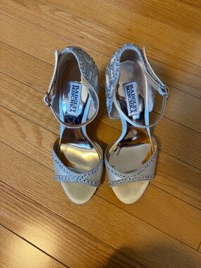 Badgley Mischka Champagne Crystal-Embellished Open-Toe Heels